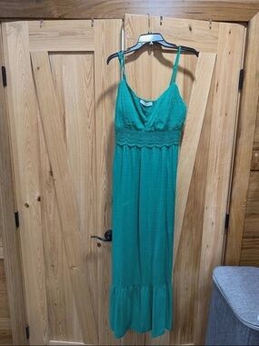 june & hudson Teal Spaghetti-Strap Maxi Dress with Crochet Waist